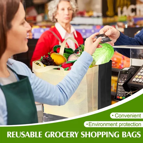 Vista 2 de Silkfly 200 piezas no tejidas bolsa de compras grande reutilizable bolsa de compras regalo bolsas de comestibles con asas bolsa de tela en blanco