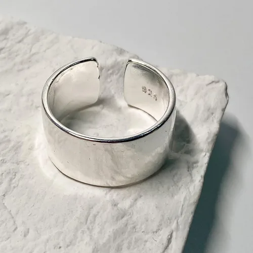 Vista 12 de Anillos de banda ancha de plata de ley 925 vintage hechos a mano para mujeres/hombres, anillo ajustable para el pulgar