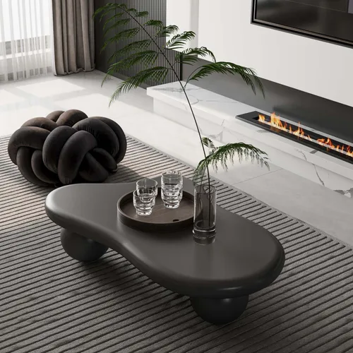 Vista 4 de Mesa de centro de nube de 47 pulgadas para sala de estar, mesa de centro irregular moderna, mesas de centro bajas abstractas, piedra sintética, Negro