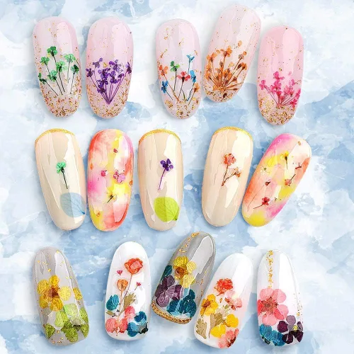 Vista 6 de LPOne - 60 piezas de uñas 3D de flores secas, accesorios de resina mini naturales para suministros de arte de uñas, calcomanías mixtas de flores