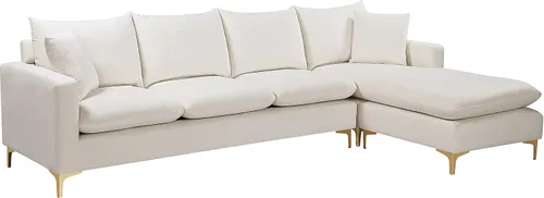 Vista 10 de Meridian Furniture Naomi Collection Modern Moderno seccional reversible tapizado de terciopelo negro contemporáneo con patas doradas o cromadas