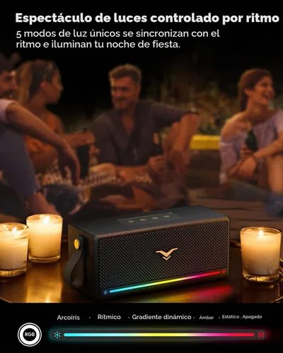 Vista 8 de Altavoz Bluetooth, altavoz retro StageSound inalámbrico, altavoz portátil con refuerzo de graves, 80 W, IP67 impermeable, luces LED, emparejamiento