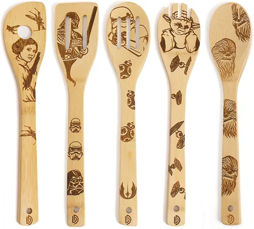 Vista 9 de Cucharas de bambú orgánico The Little Mermaid para cocinar patrón de cartton personalizado cocina utensilios quemados espátula artículos