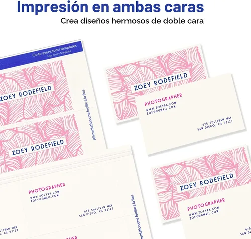 Vista 7 de Avery - Tarjetas de presentación impresas con tecnología de alimentación segura, 2 x 3.5 pulgadas, color blanco, 100 tarjetas de presentación