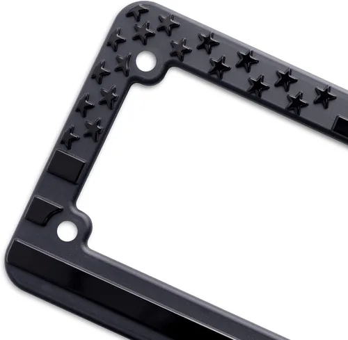 Vista 3 de Marco soporte para placa de matrícula de motocicleta con bandera estadounidense. Letras elevadas 3D (negro/negro)
