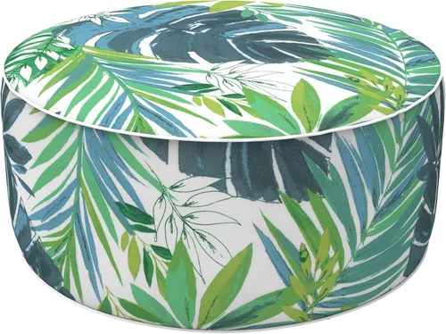 Vista 90 de LVTXIII Otomana inflable para interiores y exteriores, reposapiés redondo, 21 pulgadas de diámetro x 9 pulgadas de alto, todo clima, portátil, Hojas