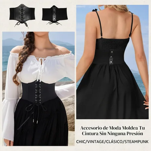 Vista 4 de GRACE KARIN Lace-up Cinch Belt Tied Corset Elastic Waist Belt Negro