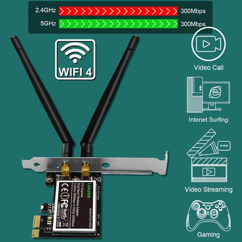 Vista 3 de PCIE-N600 Wireless N 600Mbps (2.4GHz 300Mbps y 5GHz 300Mbps) Adaptador WiFi PCIE, tarjeta WiFi PCIE, adaptador de red inalámbrica QUALCOMM Atheros