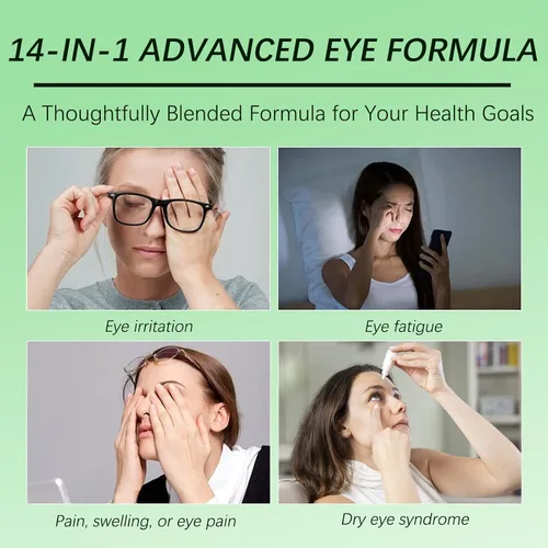 Vista 4 de Suplemento avanzado de vitaminas para los ojos 14 en 1 con luteína, zeaxantina, extracto de arándano y zinc para adultos, apoya la visión, la mácula