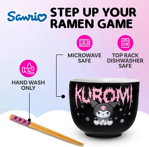 Vista 125 de Silver Buffalo Hello Kitty y sus amigos Chococat - Tazón de cerámica para ramen y arroz con palillos, patrón a cuadros, apto para microondas, 20