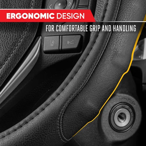 Vista 5 de Motor Trend GripDrive - Funda de cuero negro sintético para volante de automóvil, camión, camioneta, SUV, tamaño pequeño de 14 pulgadas, funda