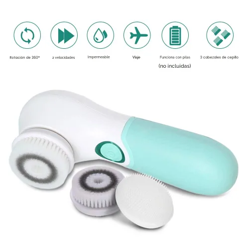 Vista 4 de Cepillo de limpieza facial eléctrico exfoliante facial con 3 cabezales limpiadores y 2 velocidades ajustables para limpieza profunda, eliminación
