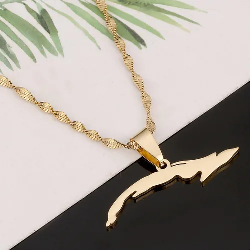Vista 4 de Collares de plata con mapa de Cuba para mujer, diseño de mapa de Cuba