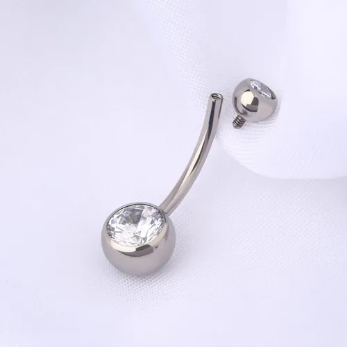 Vista 4 de OUFER Piercing de ombligo de titanio con rosca interna, joyería redonda de circonita cúbica para mujer, Metal