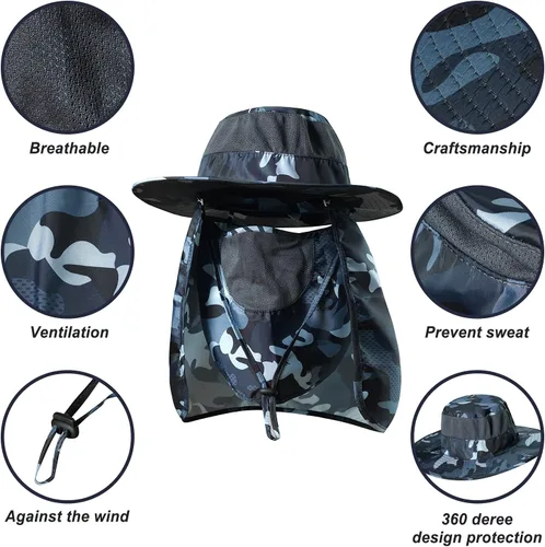 Vista 3 de Fishing Hat,Sun Cap with UPF 50+ Sun Protection and Neck Flap,for Man and Women
