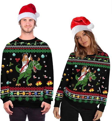 Vista 49 de Sudaderas de Navidad unisex con estampado 3D y cuello redondo, manga larga, suelta, suéter de Navidad