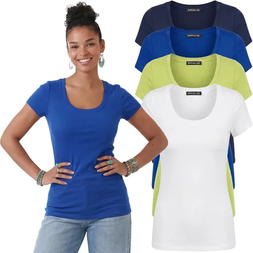 Vista 17 de Emmalise - Camiseta de manga corta para mujer, cuello redondo, estilo básico, pack de valor, tallas junior y grandes