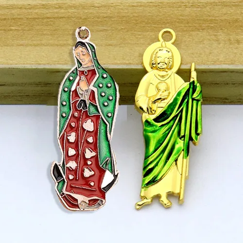 Vista 3 de 20 dijes de Virgen María San Judas para pulseras, cuentas de Virgencita Virgen De Guadalupe, joyería mexicana, colgante de rosario
