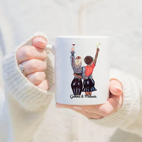 Vista 4 de Taza personalizada para mejor amiga para mujer, con texto en inglés "Best Friends We'll Be Friends Until We're Old Taza para mejor amiga, mejor