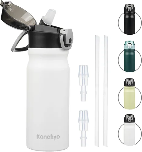 Vista 42 de Konokyo Botella de agua aislada de 22 onzas con pajilla, asa de transporte, verde militar