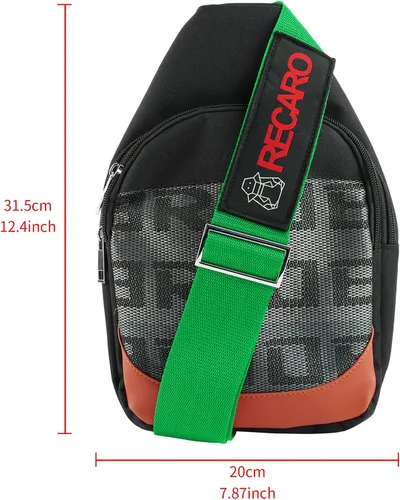 Vista 3 de BRIDE - Mochila cruzada de pecho RECARO con hombro verde, Negro