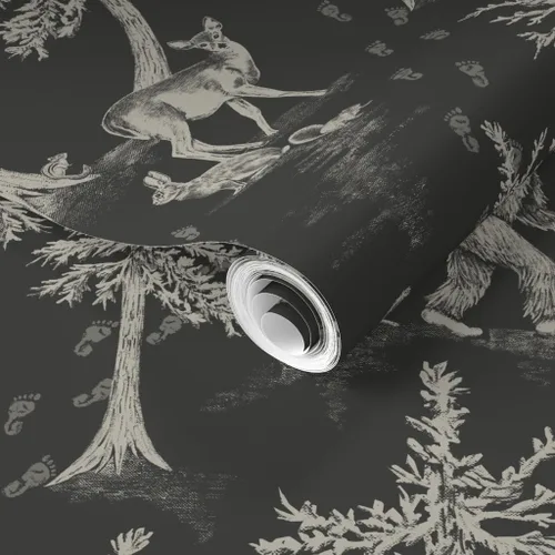 Vista 2 de Sasquatch Cryptids - Papel tapiz extraíble de 12 x 2 pies, color gris carbón, criptozoología, alienígenas, papel pintado prepegado Spoonflower Roll