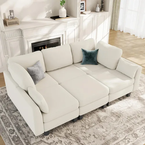 Vista 7 de Sofá seccional con sofá cama, sofá modular de 6 plazas, cómodos sofás seccionales convertibles, sofás convertibles con otomanos, sofás seccionales
