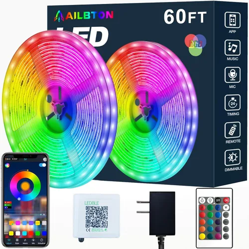 Vista 8 de Tira de luces LED de 200 pies (2 rollos de luces LED de 100 pies), ultralarga, con control remoto de voz por aplicación, sincronización de música