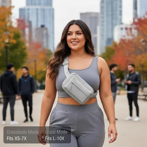 Vista 2 de Talla grande - Mini bolso para cinturón - Correa extra larga de 70 pulgadas - Doble compartimento - Correa extendida - Riñonera para mujer