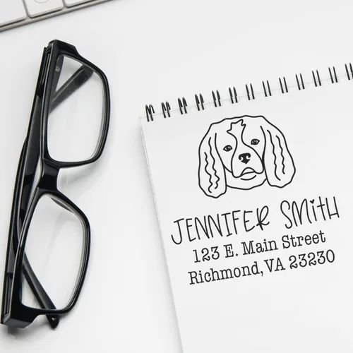 Vista 29 de Sello de dirección personalizado Basset Hound – Sello personalizable con nombre y dirección para sobres, ideal para amantes de los perros