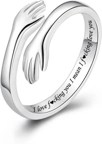 Vista 20 de Anillos de abrazo de plata esterlina S925 para mujeres, adolescentes y niñas, anillo ajustable para nieta, hija, esperanza, promesa, amistad, anillo