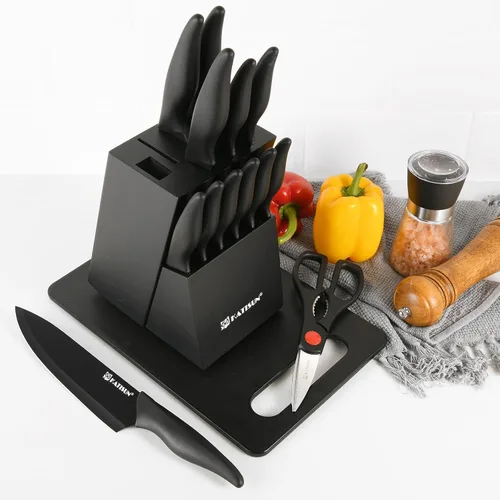Vista 7 de Juego de cuchillos de cocina de acero alemán negro de 17 piezas Negro/Negro