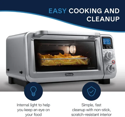 Vista 4 de De'Longhi Horno tostador de convección Air Fry digital de encimera 14L de acero inoxidable, horno Air Fry, 9 en 1, parrillas, asados, horneado
