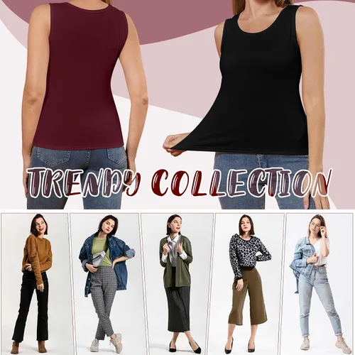 Vista 7 de 3 piezas de camisetas térmicas sin mangas para mujer, ropa interior de forro polar, suave, sin mangas, chaleco de capa base cálida