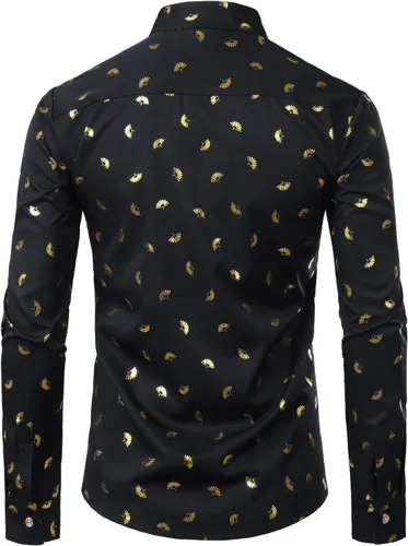 Vista 2 de ZEROYAA Camisas de vestir de manga larga con botones y estampado floral de rosas para hombre