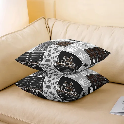 Vista 3 de Erosebridal Juego de 2 fundas de almohada occidentales de 16 x 16 pulgadas, fundas de almohada cuadradas decorativas de cuadrícula marrón retro