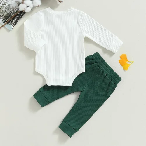 Vista 7 de Ropa de bebé recién nacido, ropa de punto acanalado, manga larga, pantalones de algodón sólido, trajes de otoño e invierno, 2 piezas