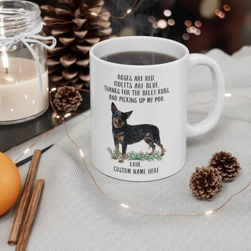 Vista 4 de Regalos divertidos para los amantes de las mascotas Queensland Blue Heeler Black Merle con nombre personalizado Roses Are Red Violets Are Blue Dog