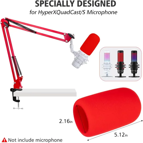 Vista 5 de SUNMON HyperX QuadCast - Brazo de brazo rojo para Hyper x QuadCast con filtro rojo QuadCast Pop, aislamiento acústico y reducción de ruido, brazo