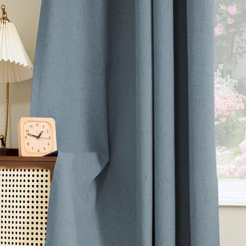 Vista 95 de H.VERSAILTEX Cortina 100% opaca para dormitorio, 63 pulgadas de largo, con ojales, cara de lino, bloqueo de luz completa, cortina para sala de Arena