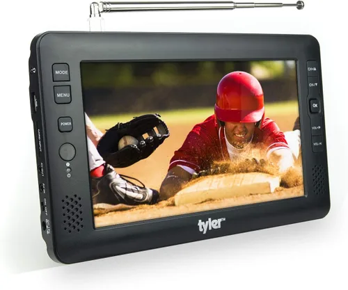Vista 3 de Tyler 9" 1080p TV LCD portátil con monitor, batería recargable, capacidad inalámbrica, HD-TV, USB, tarjeta SD, AC/DC, control remoto, soporte