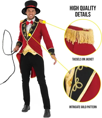 Vista 4 de Disfraz de maestro de circo para hombre rojo Showman