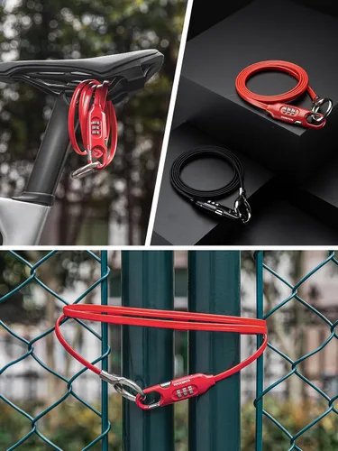 Vista 7 de Rockbros - Cable de bloqueo para bicicleta, 5 pies, combinación preestablecida, color negro ligero 3-Digit Combo Keyless, 4.86oz Ultra-Light, Zinc