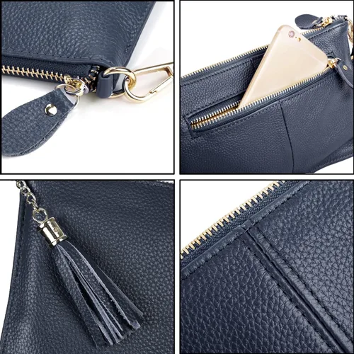 Vista 6 de YALUXE Genuine Leather Wristlet Handbags Purses Cell Phone Pocket Clutch Wallet Crossbody Bags for Women Azul