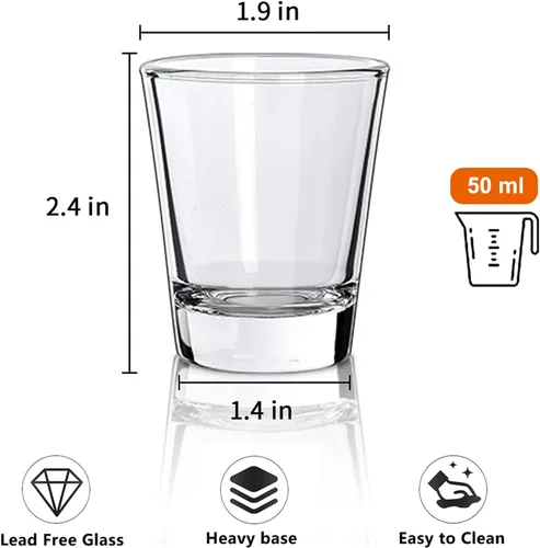 Vista 2 de Juego de 24 vasos de chupito transparentes de 2 onzas / 2.0 fl oz con base pesada vasos de chupito a granel para whisky, tequila, vodka, licor
