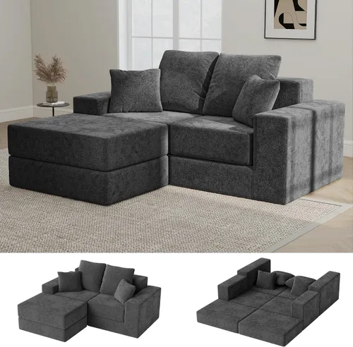 Vista 21 de Living&Giving Sofá seccional en forma de nube para sala de estar, sofá modular sin huesos con 1 otomano, el asiento central se puede combinar