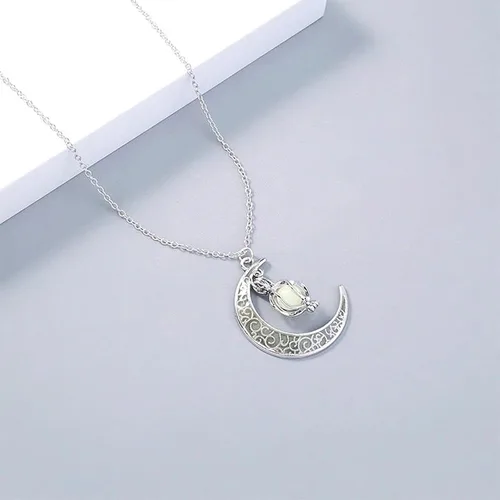 Vista 3 de 1 collar luminoso de piedra lunar encantada collar de cuentas giratorias de luna luminosa hueca - Collar brillante de hadas de fantasía mágica C