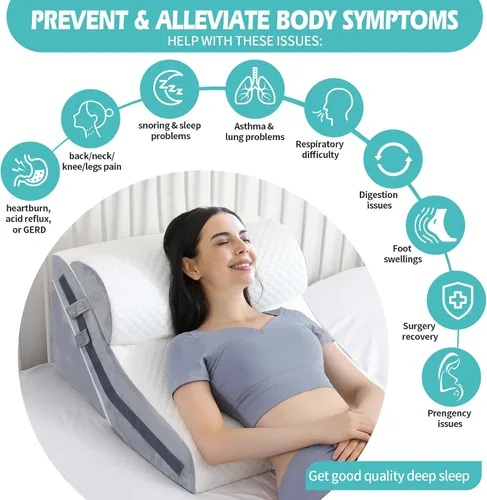 Vista 6 de Almohada de cuña para dormir, juego de almohada ortopédica de cuña de cama, almohadas de cuña de espuma viscoelástica ajustables 15 en 1 después