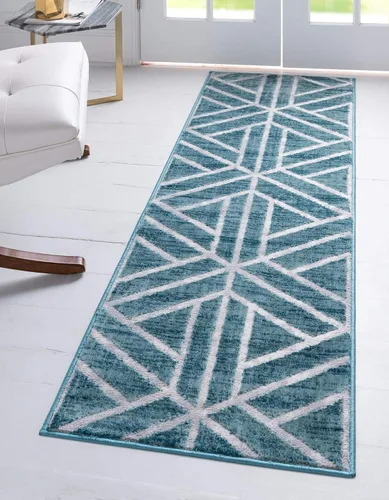 Vista 15 de Unique Loom Matrix Trellis Collection - Alfombra de área, diseño (2 pies x 6 pies 1 pulgada, color azul/marfil)