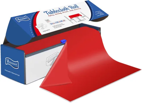 Vista 21 de Mantel desechable de plástico para mesas: 54 pulgadas x 120 pies, cubierta de mesa de plástico con cortador fácil de deslizar, manteles de plástico